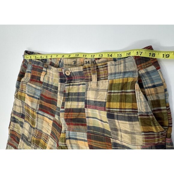 Vintage Duck Head Shorts Mens 34 Tan Madras Plaid Cotton Chino Patchwork Y2K - Picture 7 of 15
